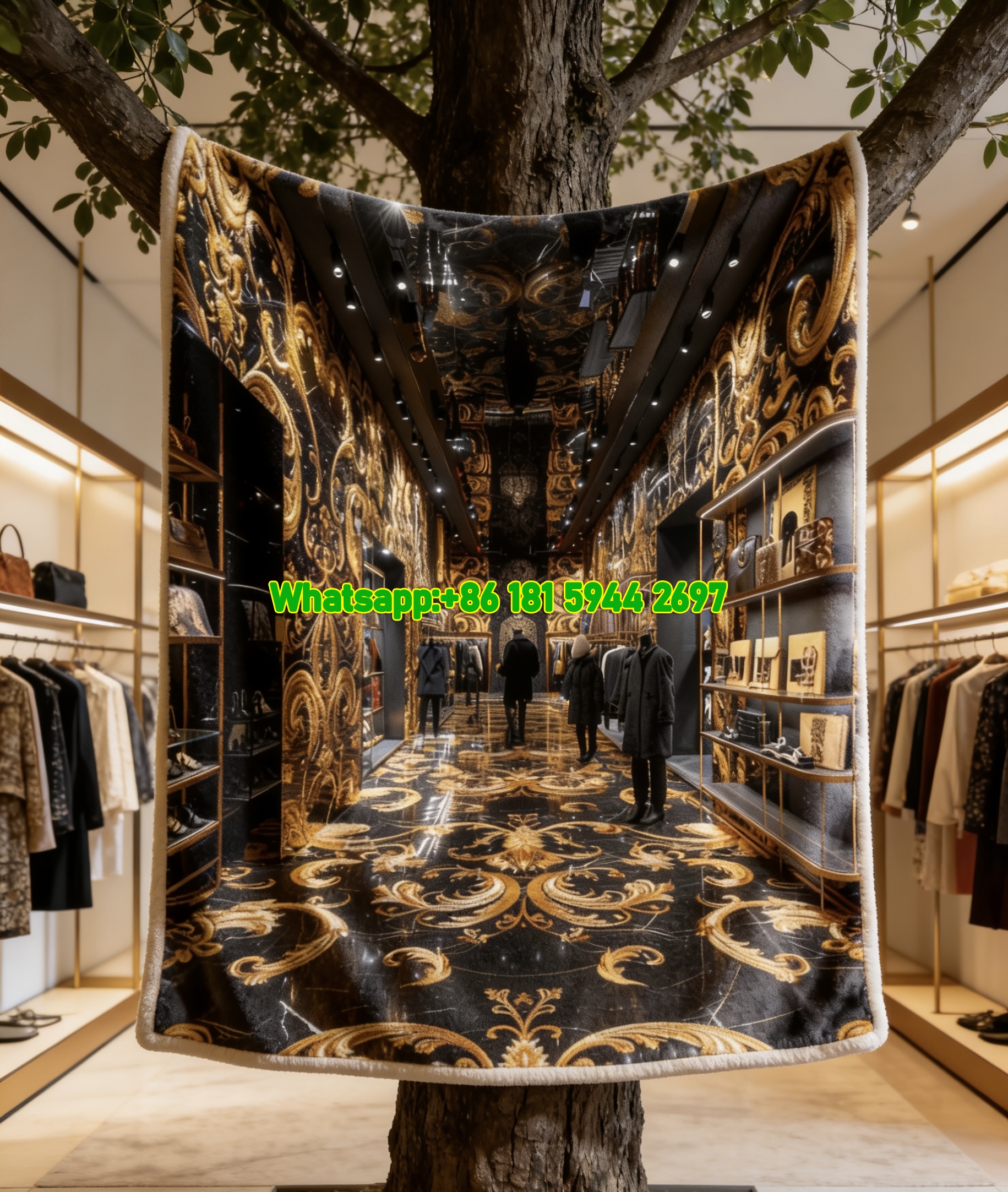 Versace Black Gold Baroque Luxury Store Interior Print Flannel Sofa Throw Blanket IMG_1627